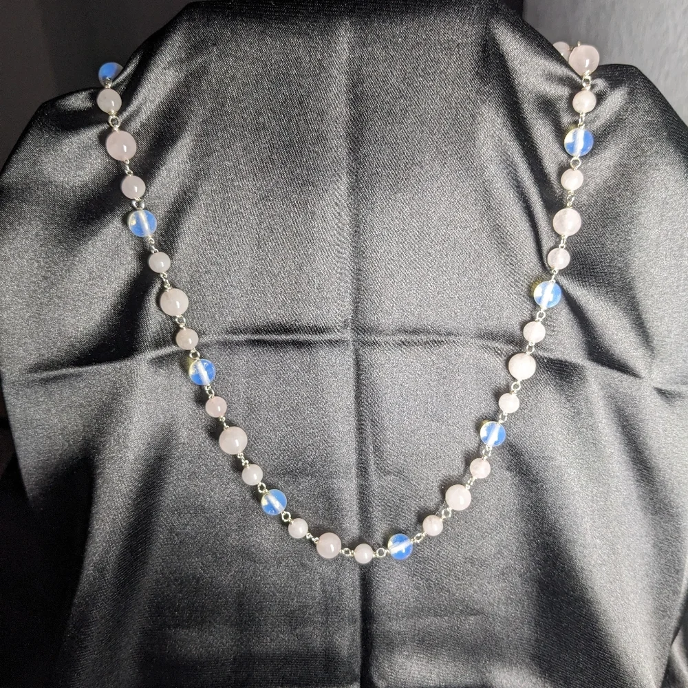 Moonstone Rose Quartz Crystal Necklace Handmade Artisan Silver Unique Natural - Picture 10 of 10